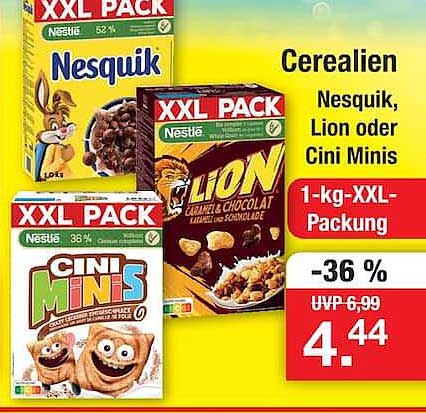 Cerealien Nesquik, Lion oder Cini Minis 1-kg-XXL-Packung