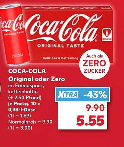 COCA-COLA Original oder Zero im Friendspack, koffeinhaltig (+ 2.50 Pfand) je Packg. 10 x 0,33-l-Dose