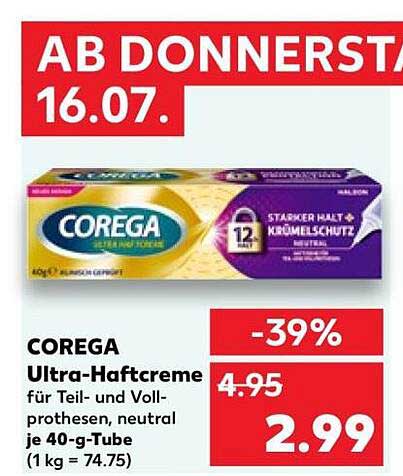 COREGA Ultra-Haftcreme für Teil- und Vollprothesen, neutral je 40-g-Tube