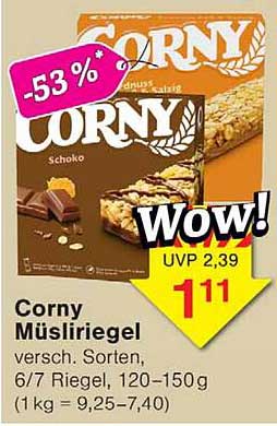 Corny Müsliriegel versch. Sorten, 6/7 Riegel, 120-150 g (1 kg = 9,25–7,40)