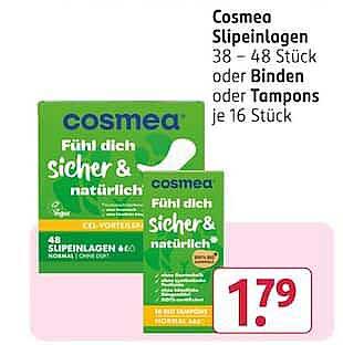 Cosmea Slipeinlagen 38 – 48 Stück oder Binden oder Tampons je 16 Stück