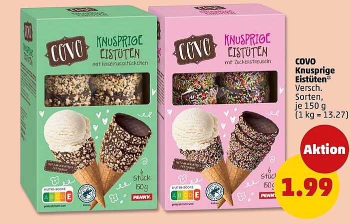 COVO Knusprige Eistüten* Versch. Sorten, je 150 g (1 kg = 13.27)