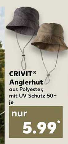 CRIVIT® Anglerhut aus Polyester, mit UV-Schutz 50+ je nur