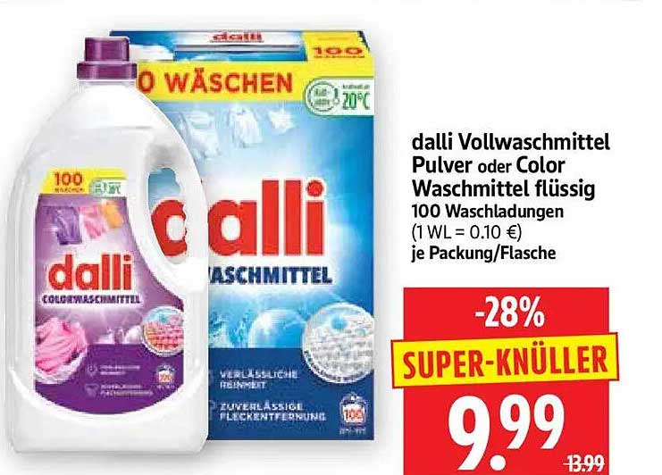 dalli Vollwaschmittel Pulver oder Color Waschmittel flüssig 100 Waschl adungen je Packung/Flasche