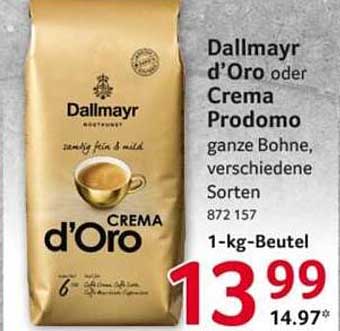 Dallmayr d’Oro oder Crema Prodomo ganze Bohne, verschiedene Sorten 1-kg-Beutel