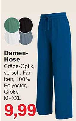 Damen-Hose Crêpe-Optik, versch. Farben, 100% Polyester, Größe M–XXL