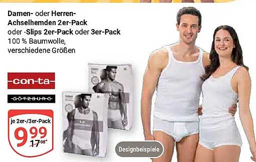 Damen- oder Herren-Achselhemden 2er-Pack oder -Slips 2er-Pack oder 3er-Pack 100 % Baumwolle verschiedene Größen