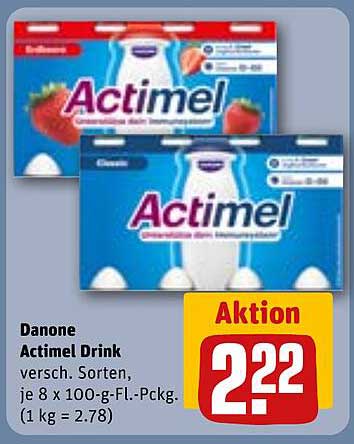 Danone Actimel Drink versch. Sorten, je 8 x 100-g-Fl.-Pckg. (1 kg = 2.78)