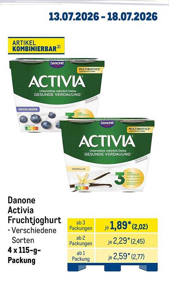 Danone Activia Fruchtjoghurt • Verschiedene Sorten 4 x 115-g-Packung