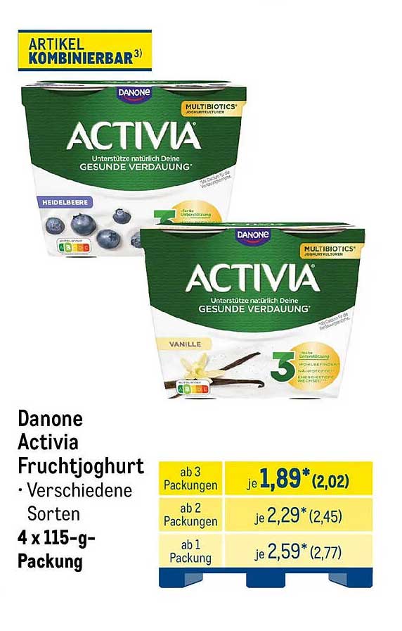 Danone Activia Fruchtjoghurt • Verschiedene Sorten 4 x 115-g-Packung