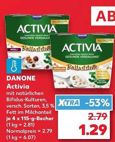 DANONE Activia mit natürlichen Bifidus-Kulturen, versch. Sorten, 3,5 % Fett im Milchanteil je 4 x 115-g-Becher