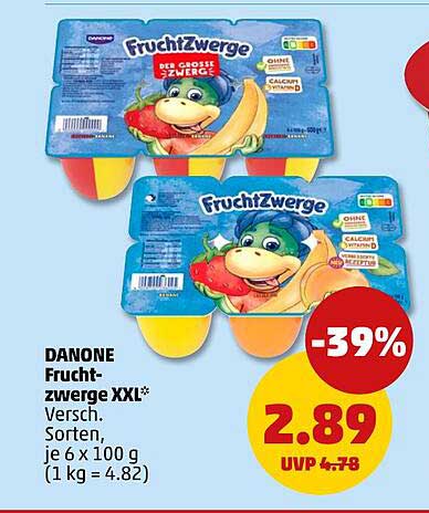 DANONE Fruchtzwerge XXL* Versch. Sorten, je 6 x 100 g (1 kg = 4.82)