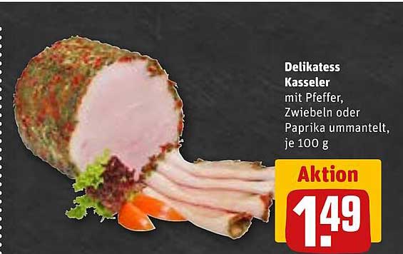 Delikatess Kasseler mit Pfeffer, Zwiebeln oder Paprika ummantelt, je 100 g