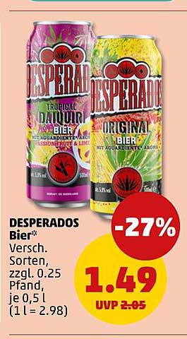 DESPERADOS Bier* Versch. Sorten, zzgl. 0.25 Pfand, je 0,5 l (1 l = 2.98)