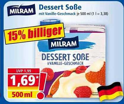 Dessert Soße mit Vanille-Geschmack 500 ml (1 l = 3,38)