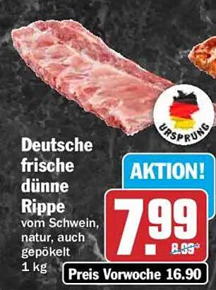 Deutsche frische dünne Rippe vom Schwein, natur, auch gepökelt 1 kg
