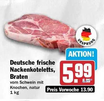 Deutsche frische Nackenkoteletts, Braten vom Schwein mit Knochen, natur 1 kg