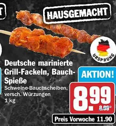 Deutsche marinierte Grill-Fackeln, Bauch-Spieße