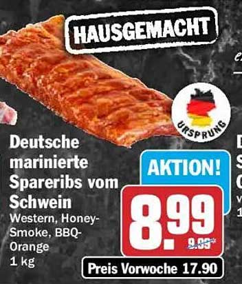 Deutsche marinierte Spareribs vom Schwein Western, Honey-Smoke, BBQ-Orange 1 kg