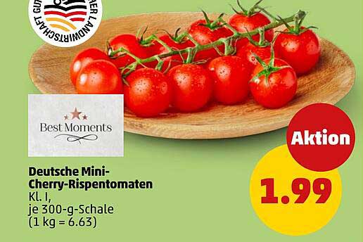 Deutsche Mini-Cherry-Rispentomaten Kl. I, je 300-g-Schale (1 kg = 6.63)