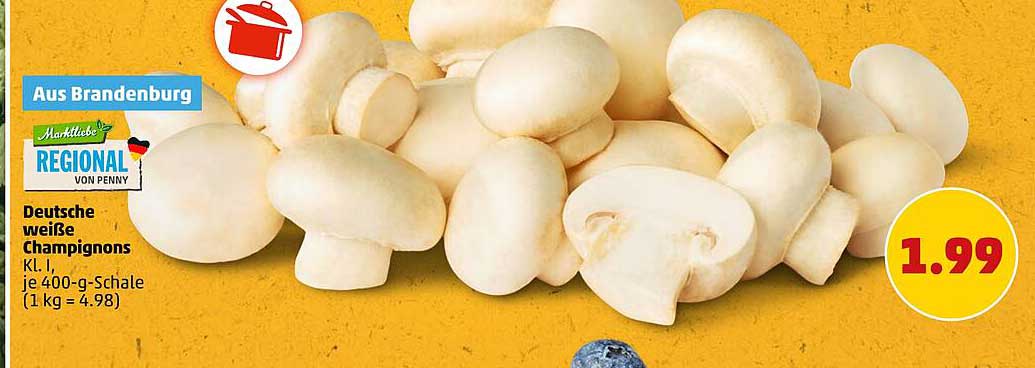 Deutsche weiße Champignons Kl. I, je 400-g-Schale