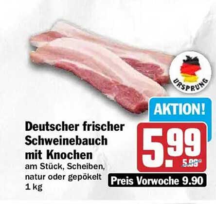Deutscher frischer Schweinebauch mit Knochen