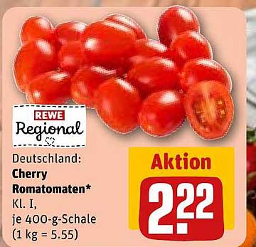 Deutschland: Cherry Romatomaten* Kl. I, je 400-g-Schale (1 kg = 5.55)