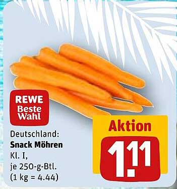 Deutschland: Snack Möhren Kl. I, je 250-g-Btl. (1 kg = 4.44)