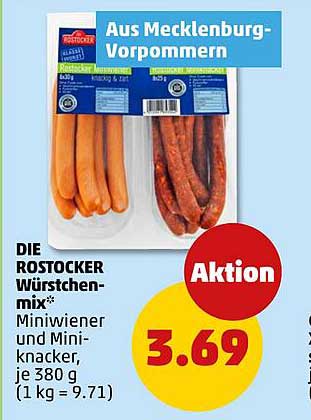 DIE ROSTOCKER Würstchen mix* Miniwiener und Mini-knacker, je 380 g (1 kg = 9.71)