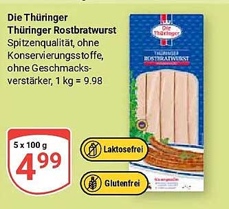 Die Thüringer Thüringer Rostbratwurst Spitzenqualität, ohne Konservierungsstoffe, ohne Geschmacksverstärker, 1 kg = 9.98