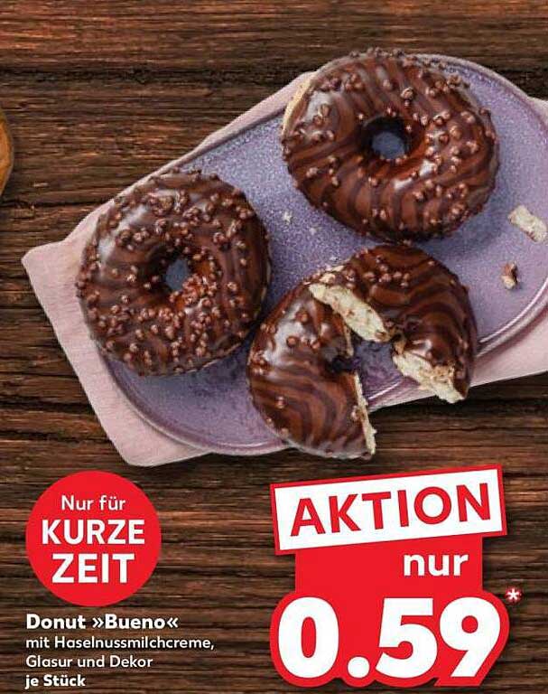 Donut »Bueno« mit Haselnussmilchcreme, Glasur und Dekor je Stück
