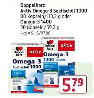 Doppelherz aktiv Omega-3 Seefischöl 1000 80 Kapseln/113,2 g oder Omega-3 1400 30 Kapseln/59,2 g