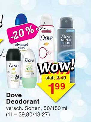 Dove Deodorant versch. Sorten, 50/150 ml (1 l = 39,80/13,27)