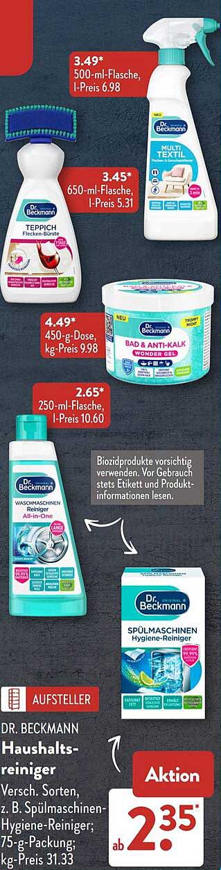DR. BECKMANN Haushaltsreiniger Versch. Sorten, z. B. Spülmaschinen-Hygiene-Reiniger; 75-g-Packung; kg-Preis 31.33