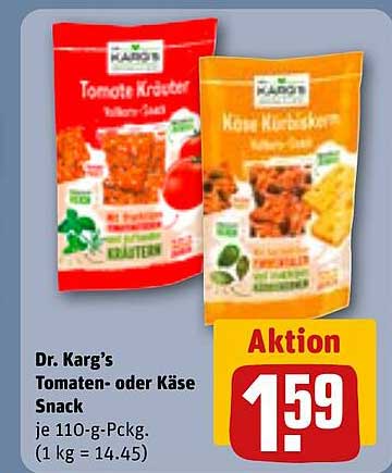 Dr. Karg's Tomaten- oder Käse Snack je 110-g-Packg. (1 kg = 14.45)