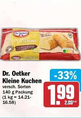 Dr. Oetker Kleine Kuchen versch. Sorten 140 g Packung (1 kg = 14.21-16.58)