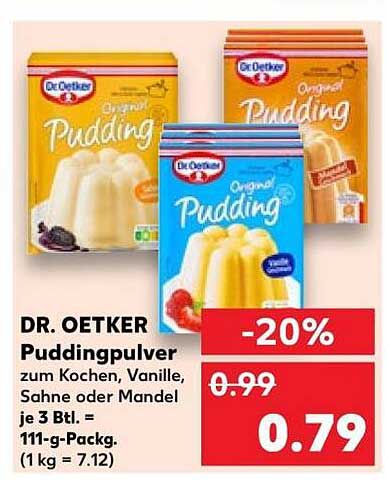 DR. OETKER Puddingpulver zum Kochen, Vanille, Sahne oder Mandel je 3 Btl. = 111-g-Packg. (1 kg = 7.12)
