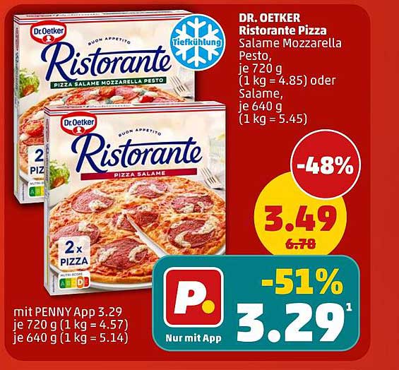 DR. OETKER Ristorante Pizza Salame Mozzarella Pesto, je 720 g (1 kg = 4.85) oder Salame, je 640 g (1 kg = 5.45)
