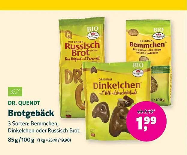 DR. QUENDT Brotgebäck 3 Sorten: Bemmchen, Dinkelchen oder Russisch Brot