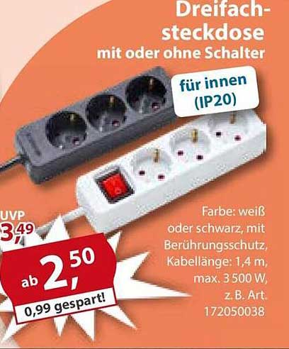Dreifach-steckdose mit oder ohne Schalter