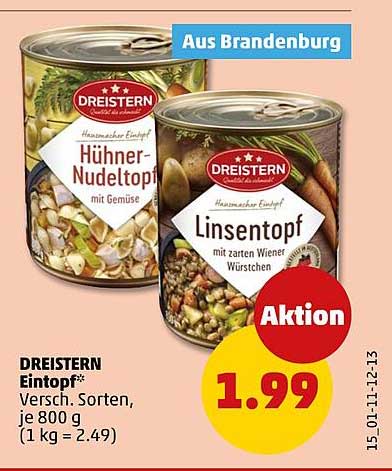 DREISTERN Eintopf Versch. Sorten, je 800 g (1 kg = 2.49)