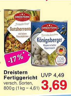 Dreistern Fertiggericht versch. Sorten 800 g (1 kg = 4,61)