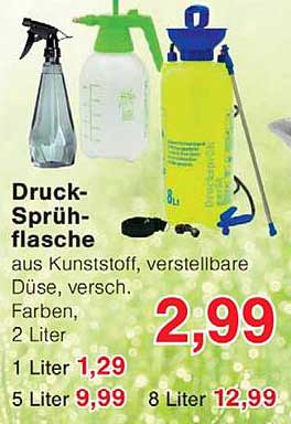 Druck-Sprüh-flasche aus Kunststoff, verstellbare Düse, versch. Farben, 2 Liter