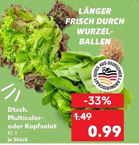 Dtsch. Multicolor- oder Kopfsalat Kl. I je Stück