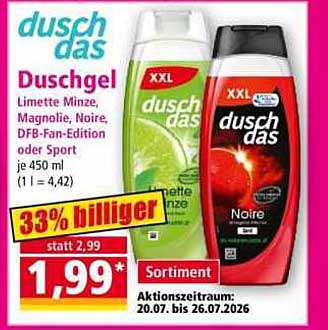 duschdas Duschgel Limette Minze Magnolie, Noire, DFB-Fan-Edition oder Sport je 450 ml