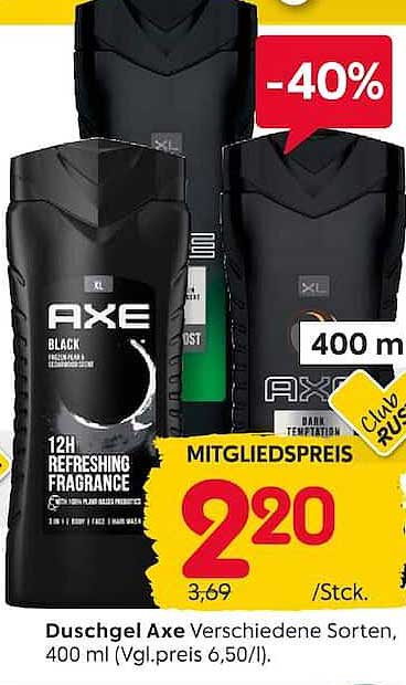 Duschgel Axe Verschiedene Sorten, 400 ml (Vgl.preis 6,50/l).