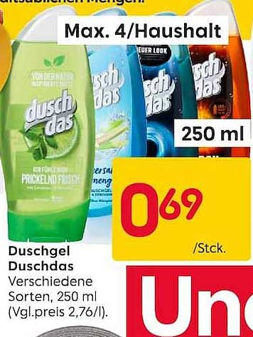 Duschgel Duschdas Verschiedene Sorten, 250 ml (Vgl.preis 2,76/l).