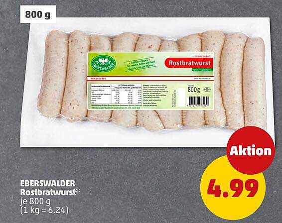 EBERSWALDER Rostbratwurst* je 800 g (1 kg = 6.24)