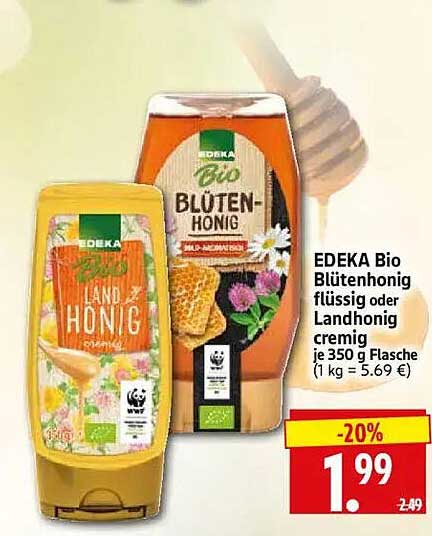 EDEKA Bio Blütenhonig flüssig oder Landhonig cremig