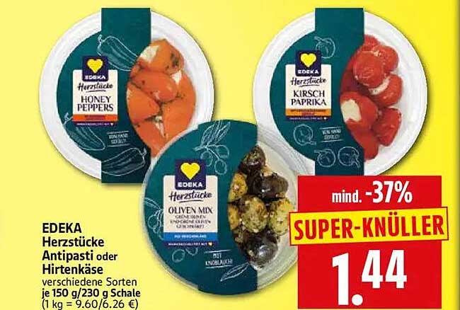 EDEKA Herzstücke Antipasti oder Hirtenkäse verschiedene Sorten je 150 g/230 g Schale